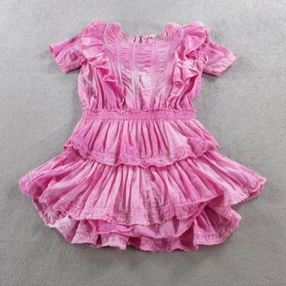 EUC LoveShackFancy Mini Dress Womens Medium Bordeaux Pink Hand Dye - Picture 2 of 11